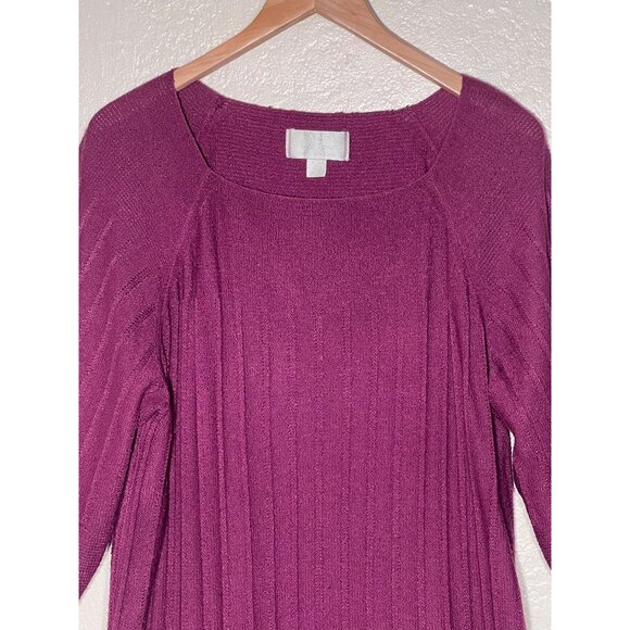 Avenue Womens Plus Size Ribbed Knit 3/4 Sleeve Tunic Sweater Purple 22/24 - Picture 6 of 12